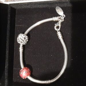 GENUINE PANDORA ALE BRACELET HAPPY BIRTHDAY CZ FLOWER CHARM Sterling Silver 3PC